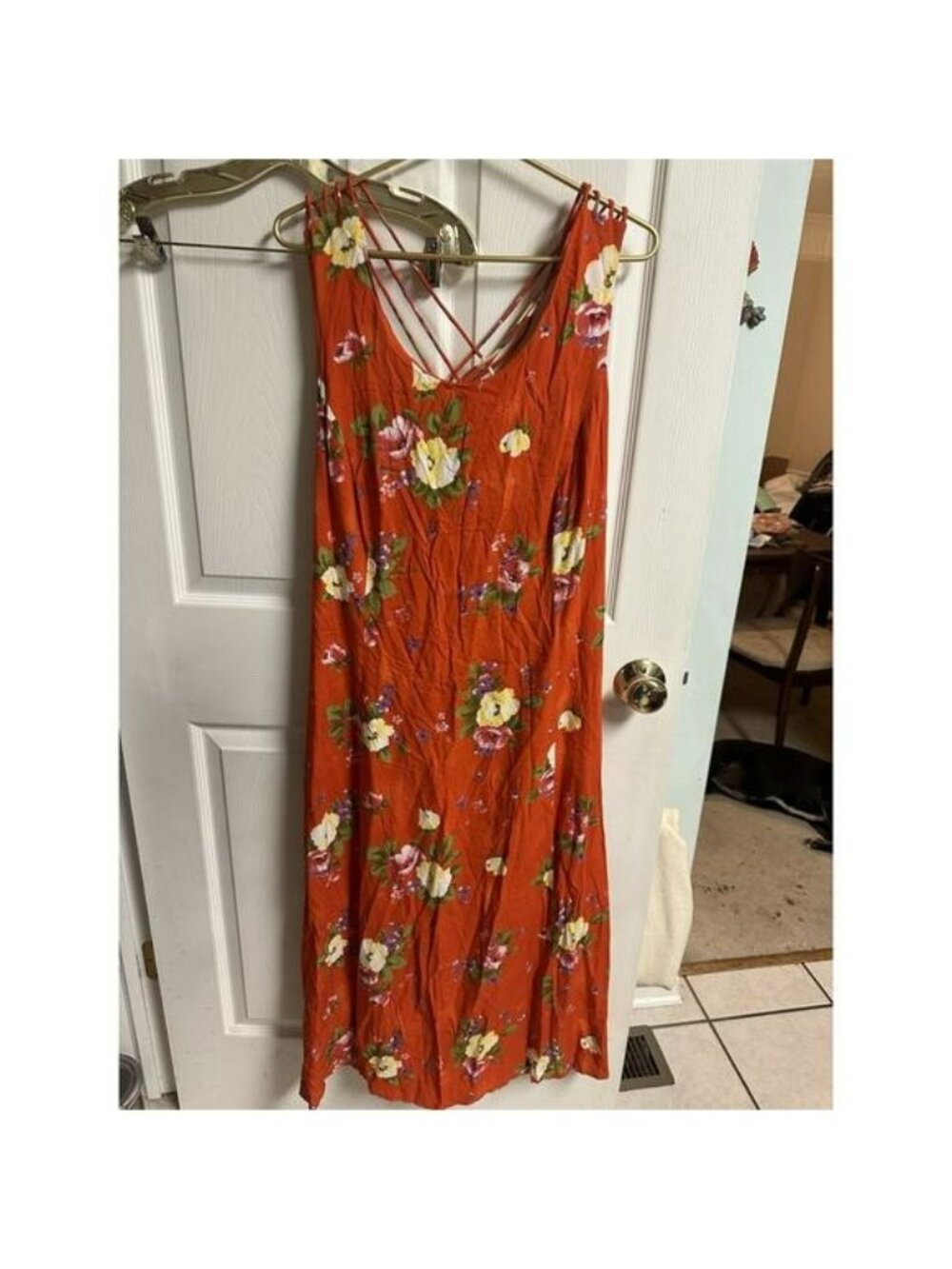 90s Jamie Brooke Floral Maxi Dress Orange Cottagecore Romantic Spaghetti 2xl 20